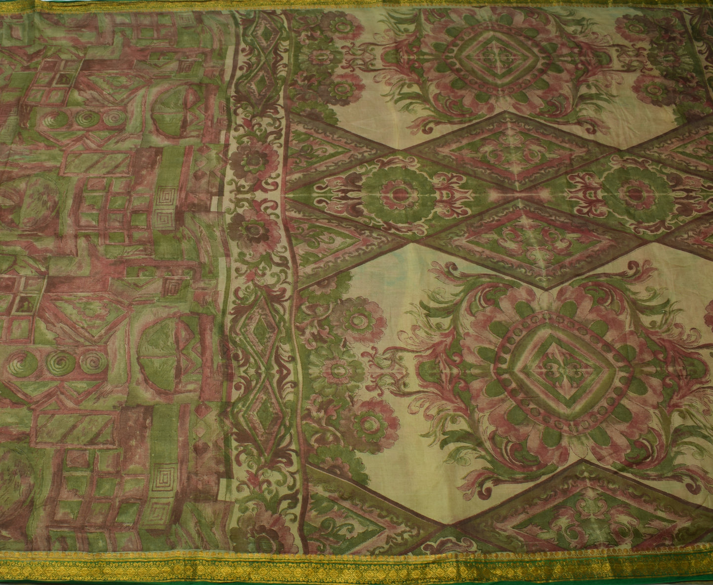 Sushila Vintage Indian Scrap Saree 100% Pure Silk Printed 5 Yard Sari Fabric