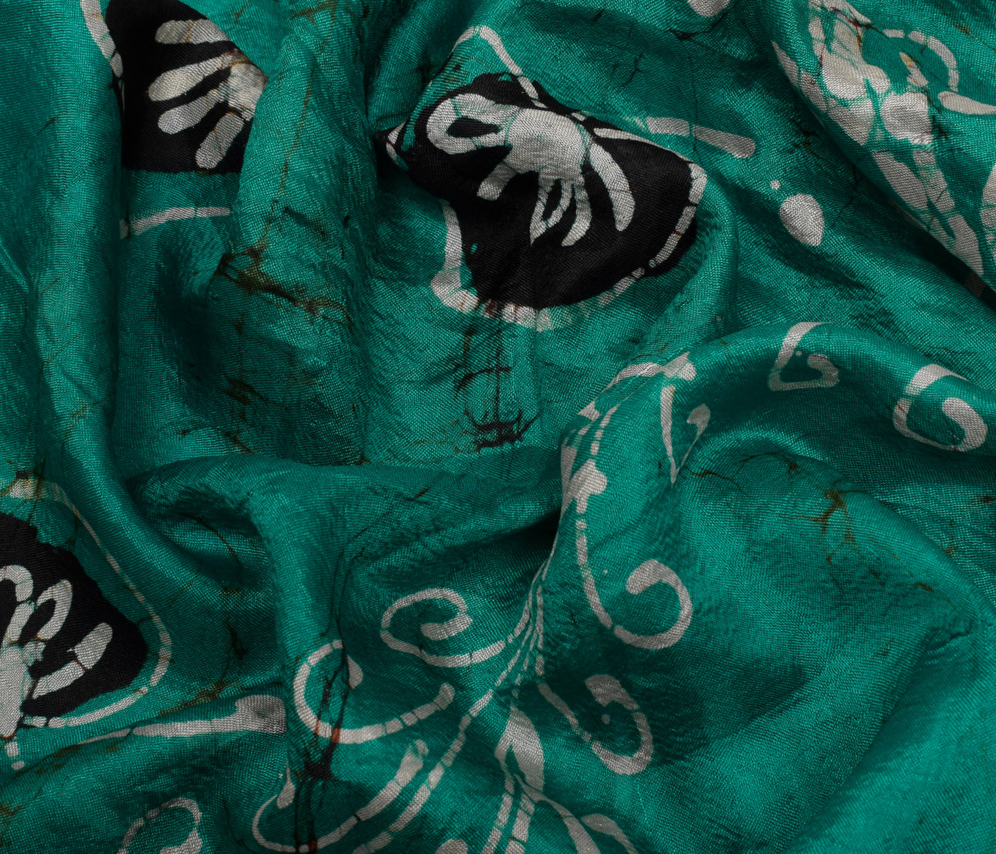 Sushila Vintage Teal Green Scrap Saree 100% Pure Silk Printed Sari Craft Fabric