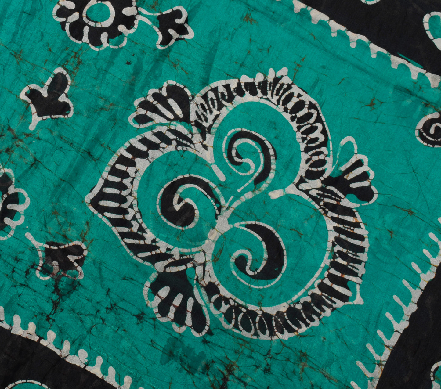 Sushila Vintage Teal Green Scrap Saree 100% Pure Silk Printed Sari Craft Fabric