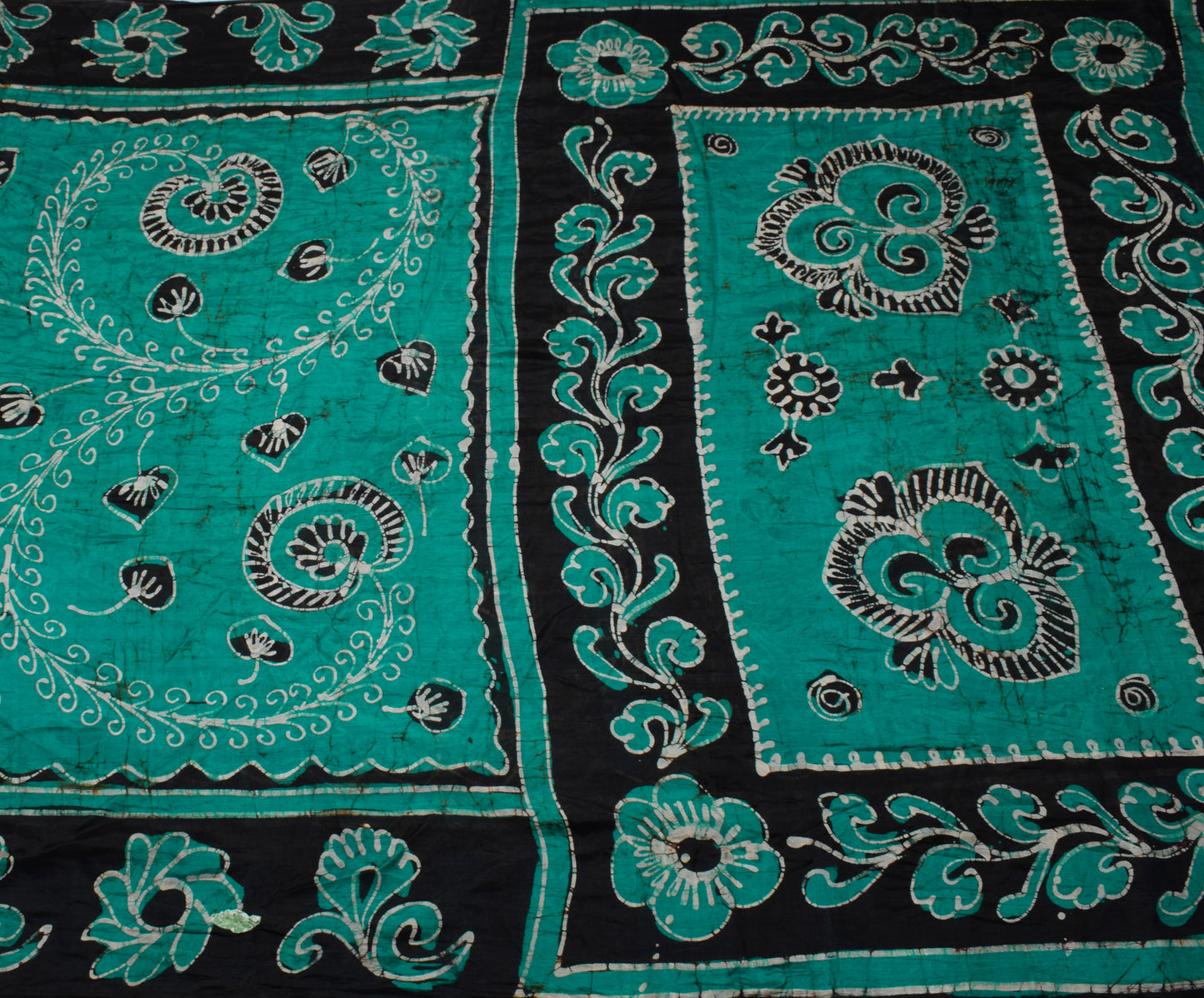 Sushila Vintage Teal Green Scrap Saree 100% Pure Silk Printed Sari Craft Fabric
