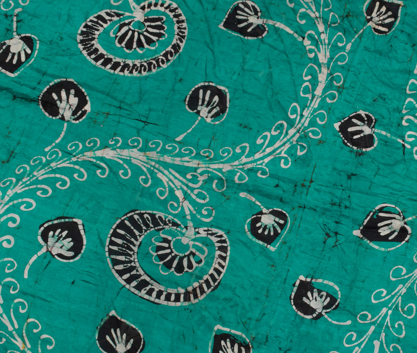 Sushila Vintage Teal Green Scrap Saree 100% Pure Silk Printed Sari Craft Fabric