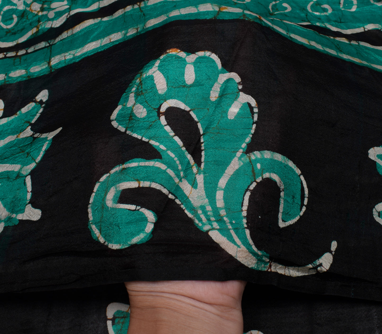 Sushila Vintage Teal Green Scrap Saree 100% Pure Silk Printed Sari Craft Fabric