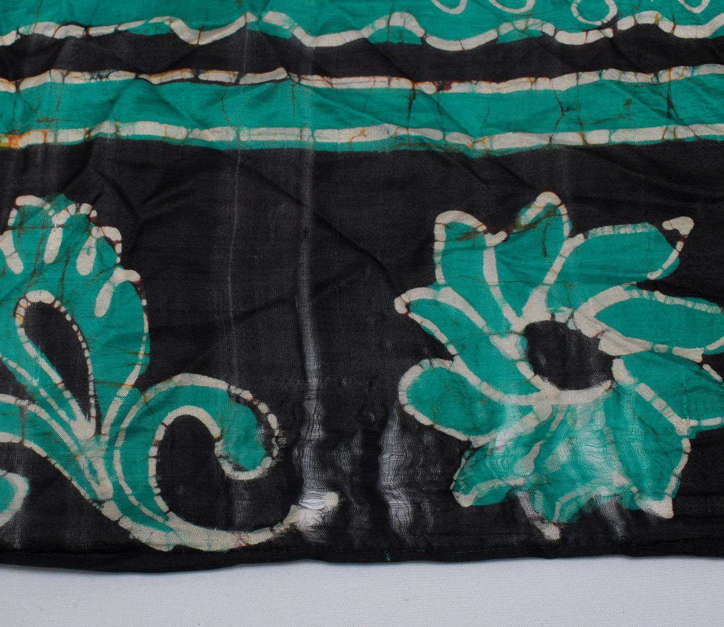 Sushila Vintage Teal Green Scrap Saree 100% Pure Silk Printed Sari Craft Fabric