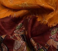 Sushila Vintage Mustard Scrap Saree 100% Pure Silk Printed 5 Yard Sari Fabric