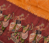 Sushila Vintage Mustard Scrap Saree 100% Pure Silk Printed 5 Yard Sari Fabric