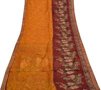 Sushila Vintage Mustard Scrap Saree 100% Pure Silk Printed 5 Yard Sari Fabric