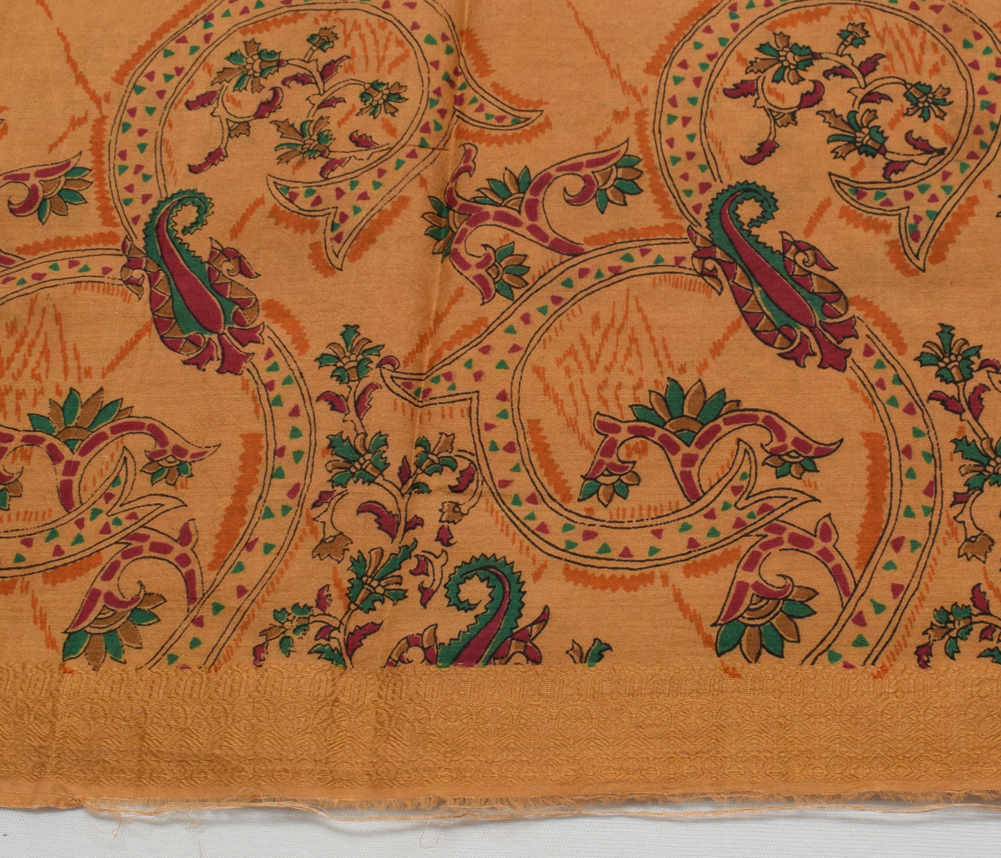 Sushila Vintage Brown Scrap Saree 100% Pure Silk Printed 5 Yard Sari Fabric