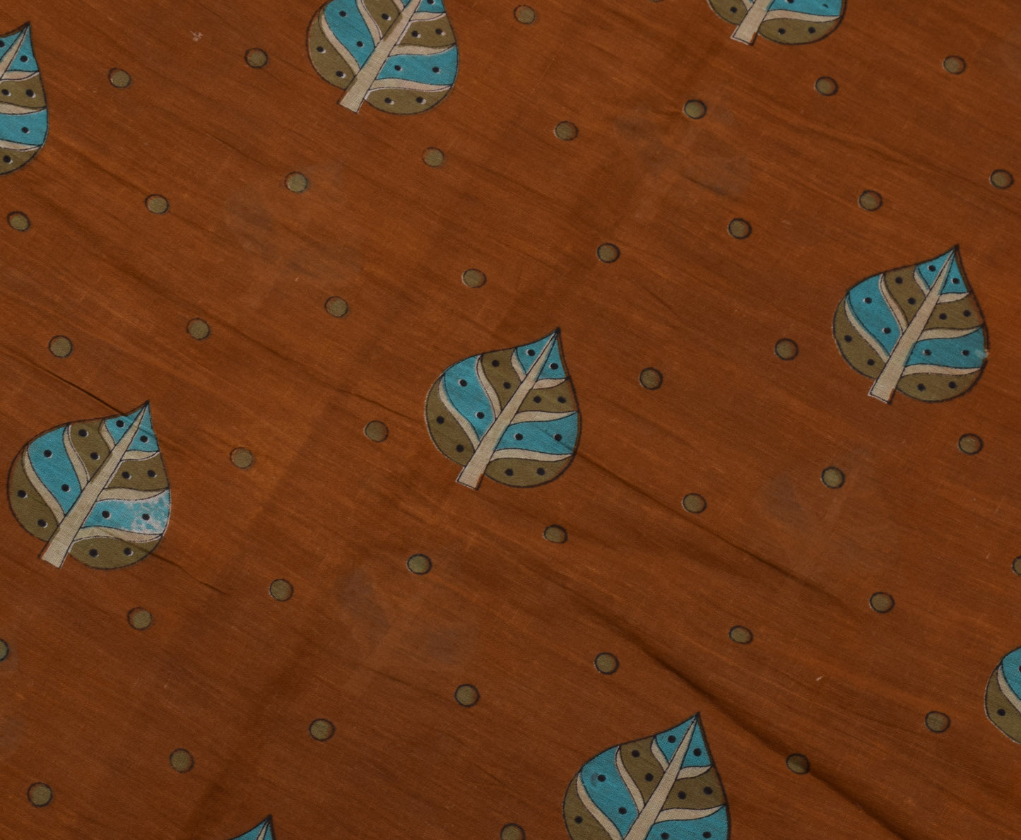 Sushila Vintage Brown Scrap Saree Pure Cotton Printed Floral Sari 5 Yard Fabric