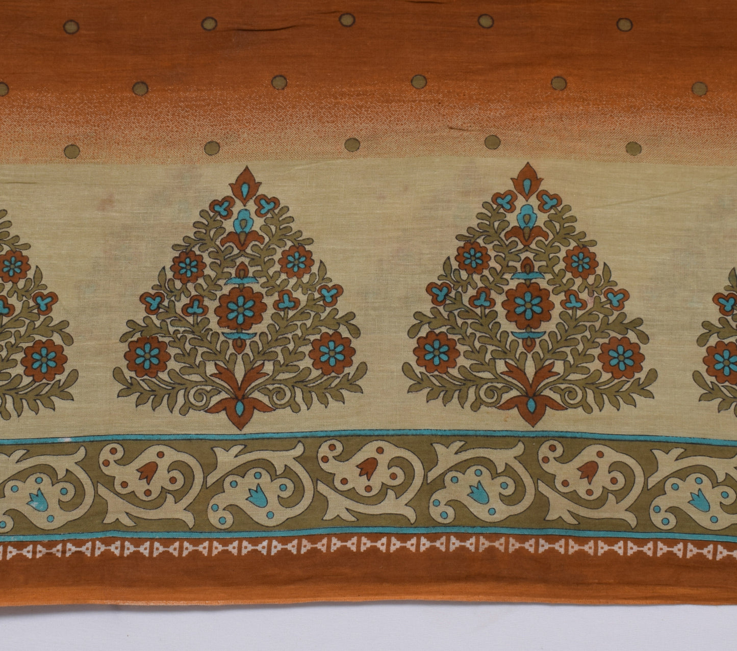 Sushila Vintage Brown Scrap Saree Pure Cotton Printed Floral Sari 5 Yard Fabric