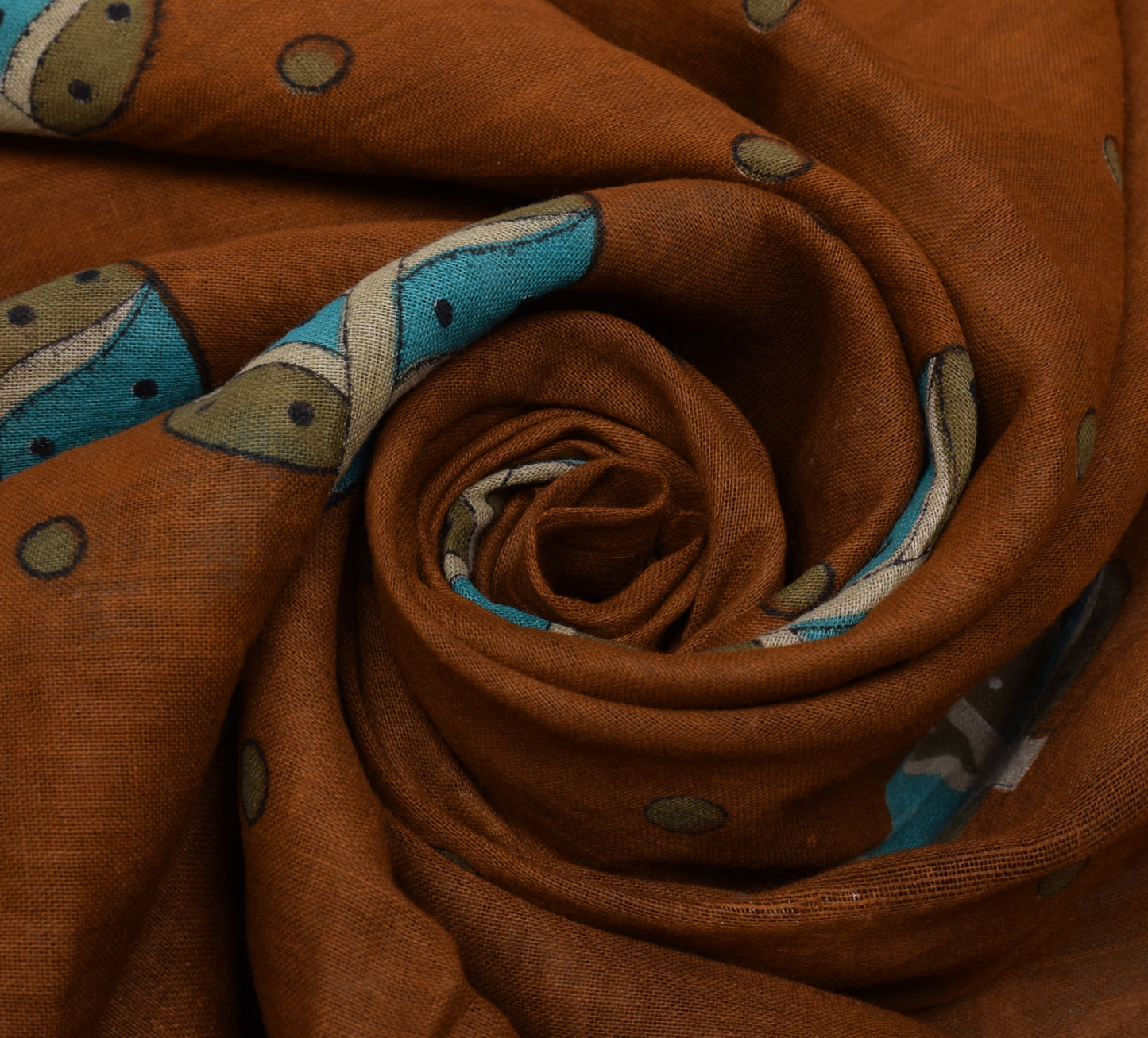 Sushila Vintage Brown Scrap Saree Pure Cotton Printed Floral Sari 5 Yard Fabric
