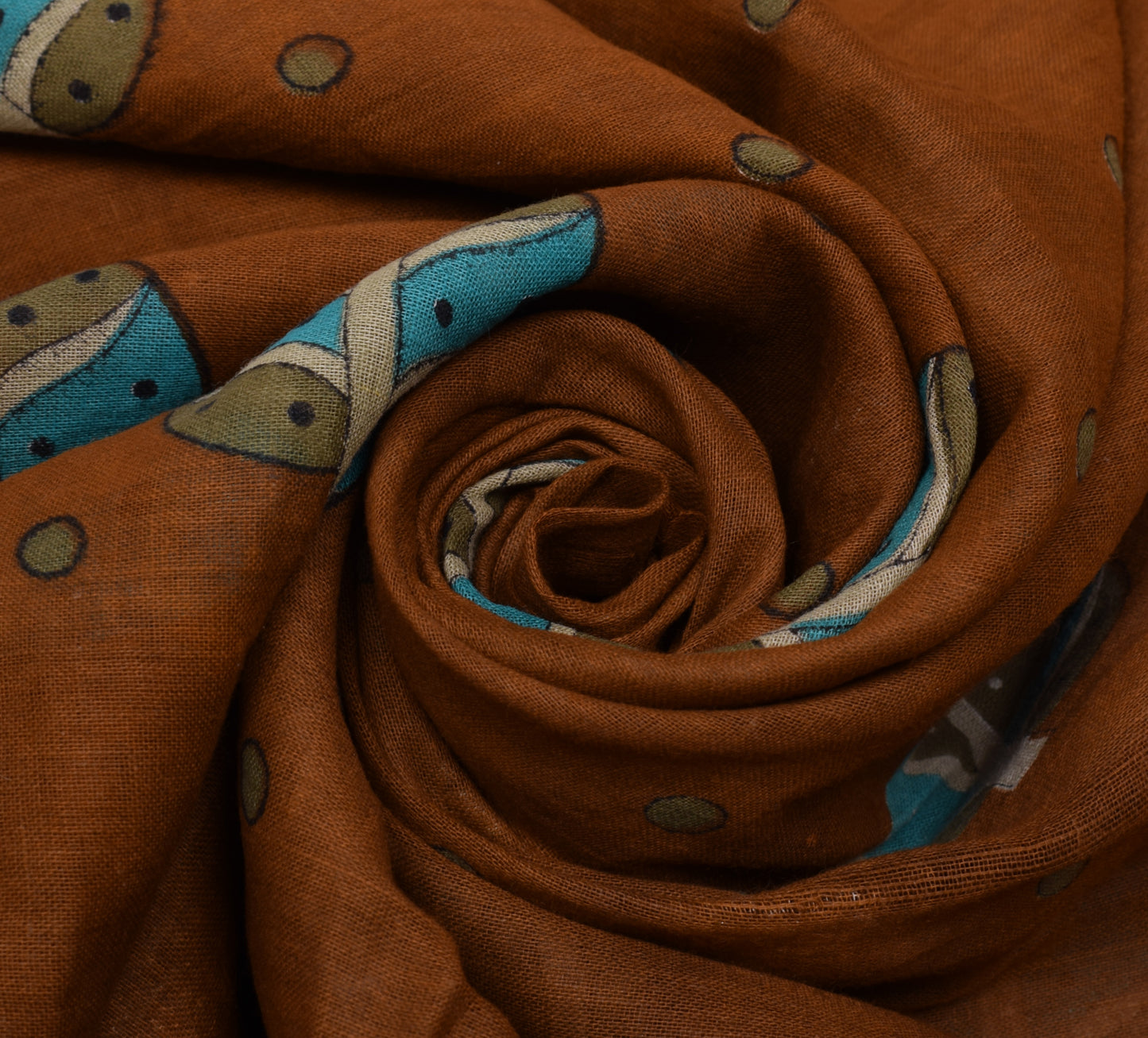 Sushila Vintage Brown Scrap Saree Pure Cotton Printed Floral Sari 5 Yard Fabric