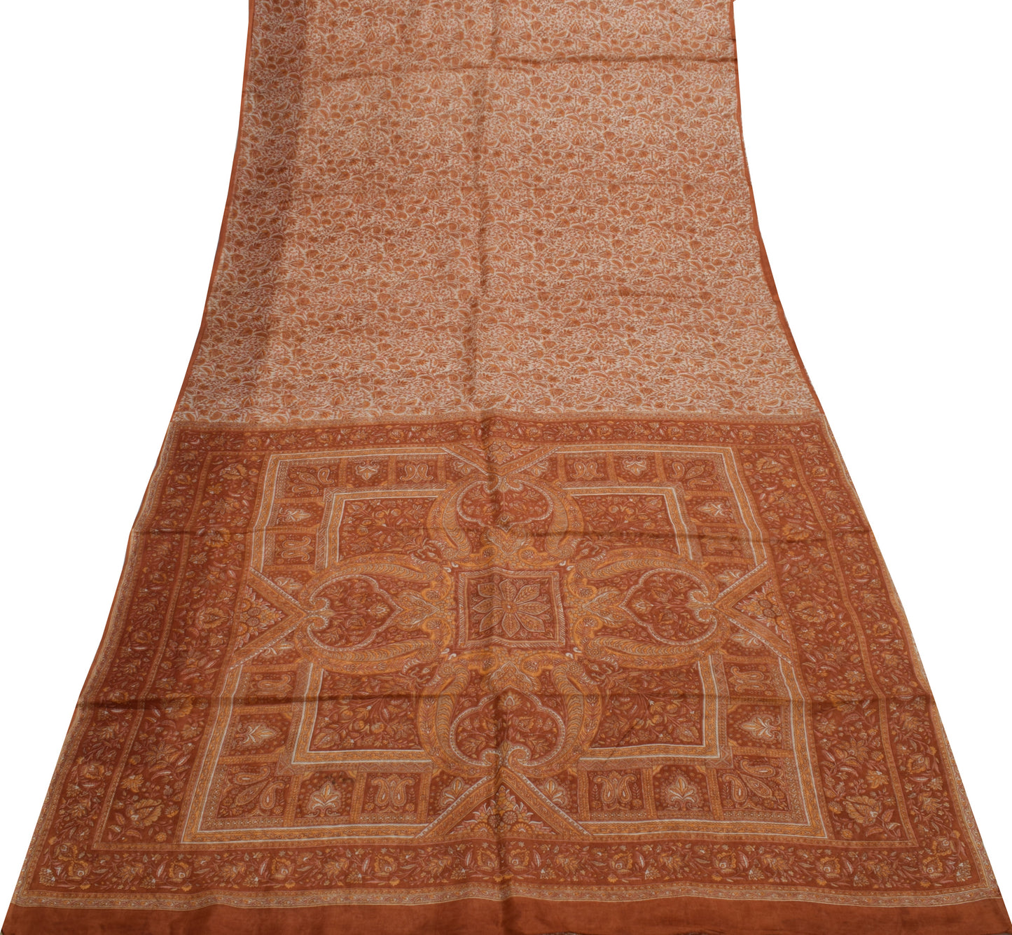 Sushila Vintage White Scrap Saree 100% Pure Silk Printed Floral Sari Fabric