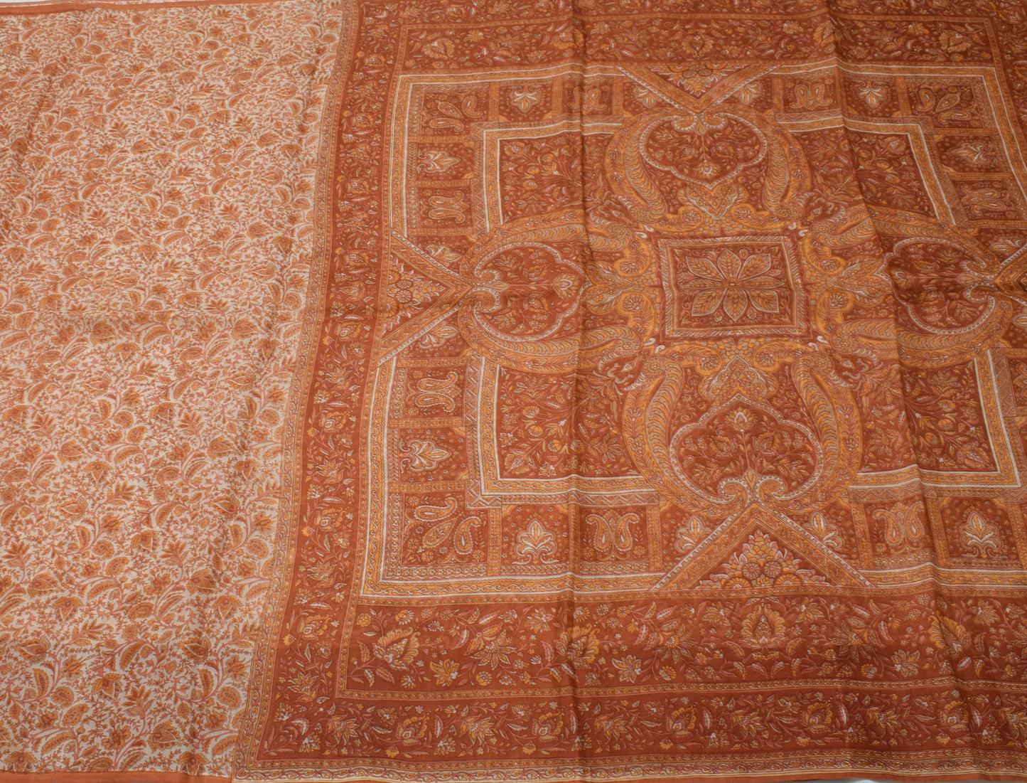 Sushila Vintage White Scrap Saree 100% Pure Silk Printed Floral Sari Fabric
