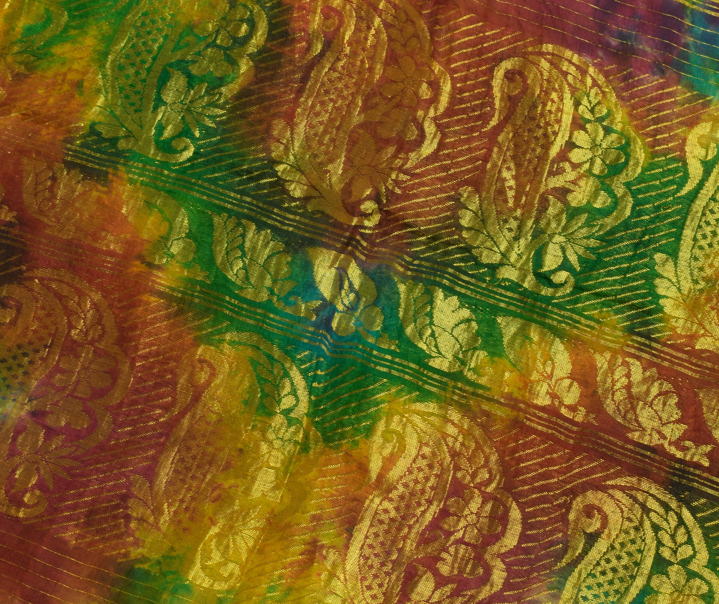 Sushila Vintage Green Scrap Saree 100% Pure Silk Printed Floral Sari Fabric