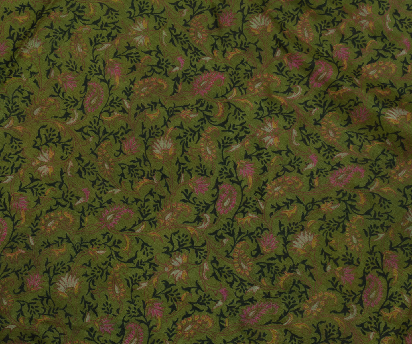 Sushila Vintage Green Scrap Saree 100% Pure Silk Printed Floral Sari Fabric