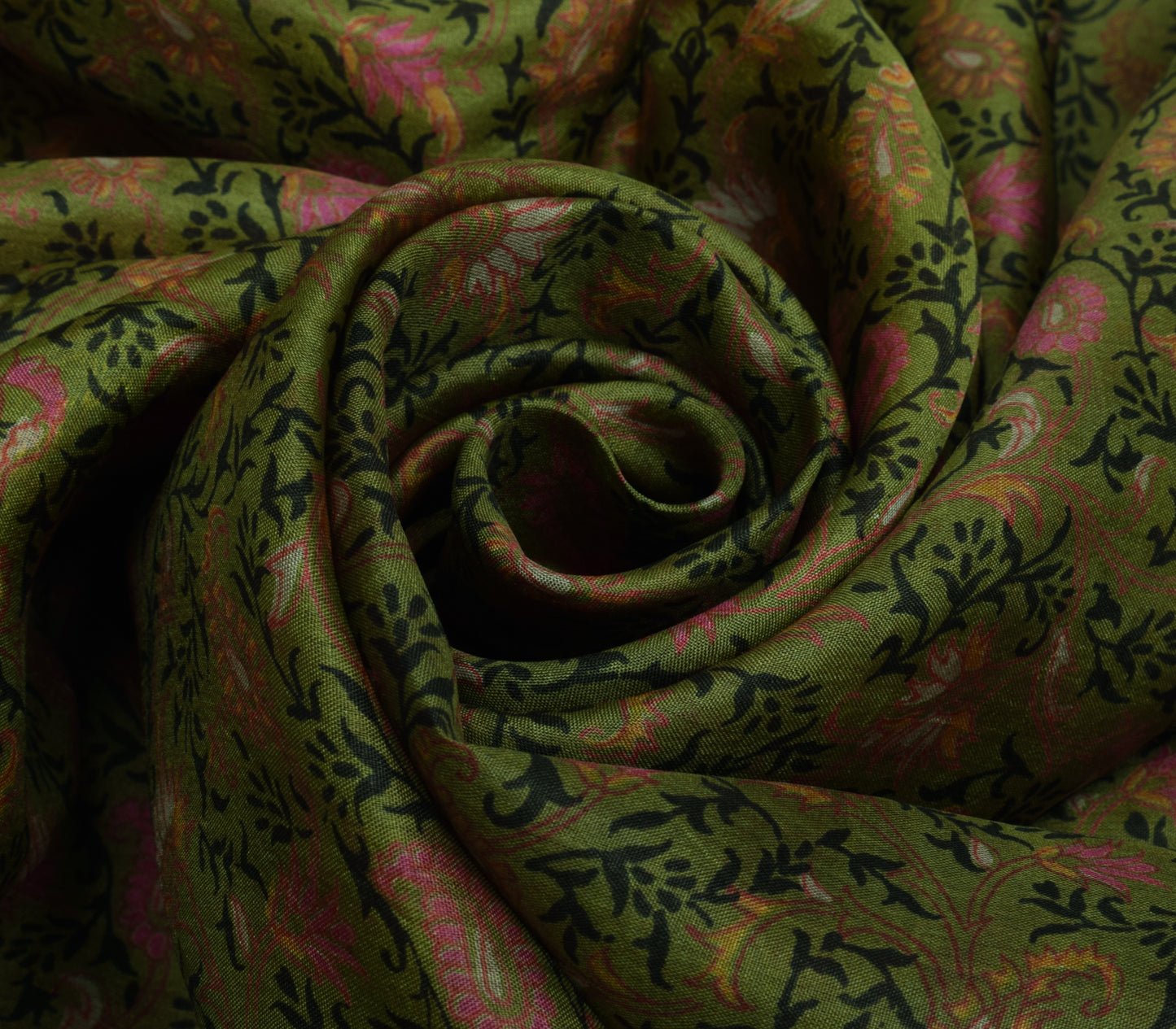 Sushila Vintage Green Scrap Saree 100% Pure Silk Printed Floral Sari Fabric