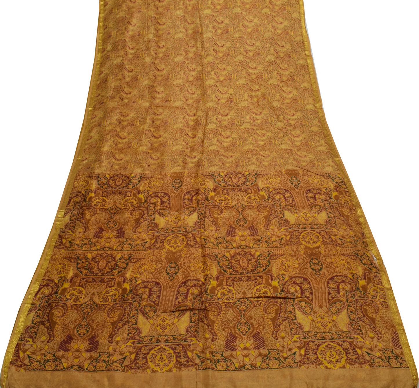 Sushila Vintage Brown Scrap Saree 100% Pure Silk Printed Floral Sari Fabric