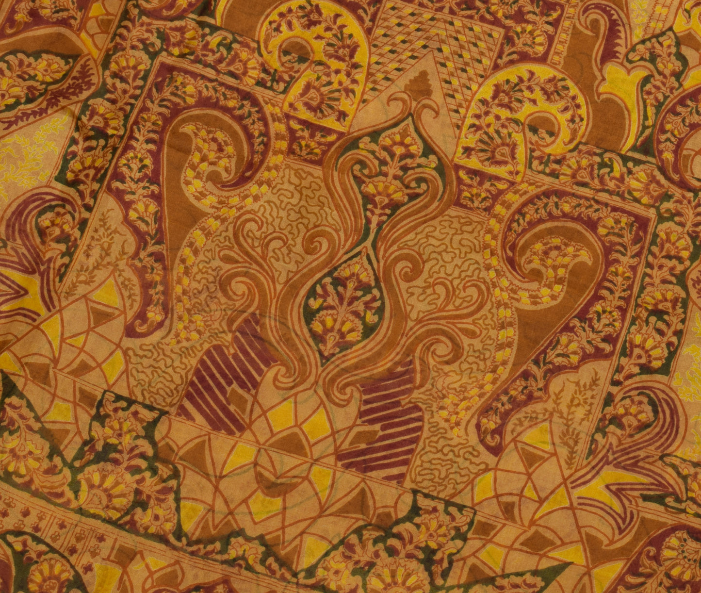 Sushila Vintage Brown Scrap Saree 100% Pure Silk Printed Floral Sari Fabric
