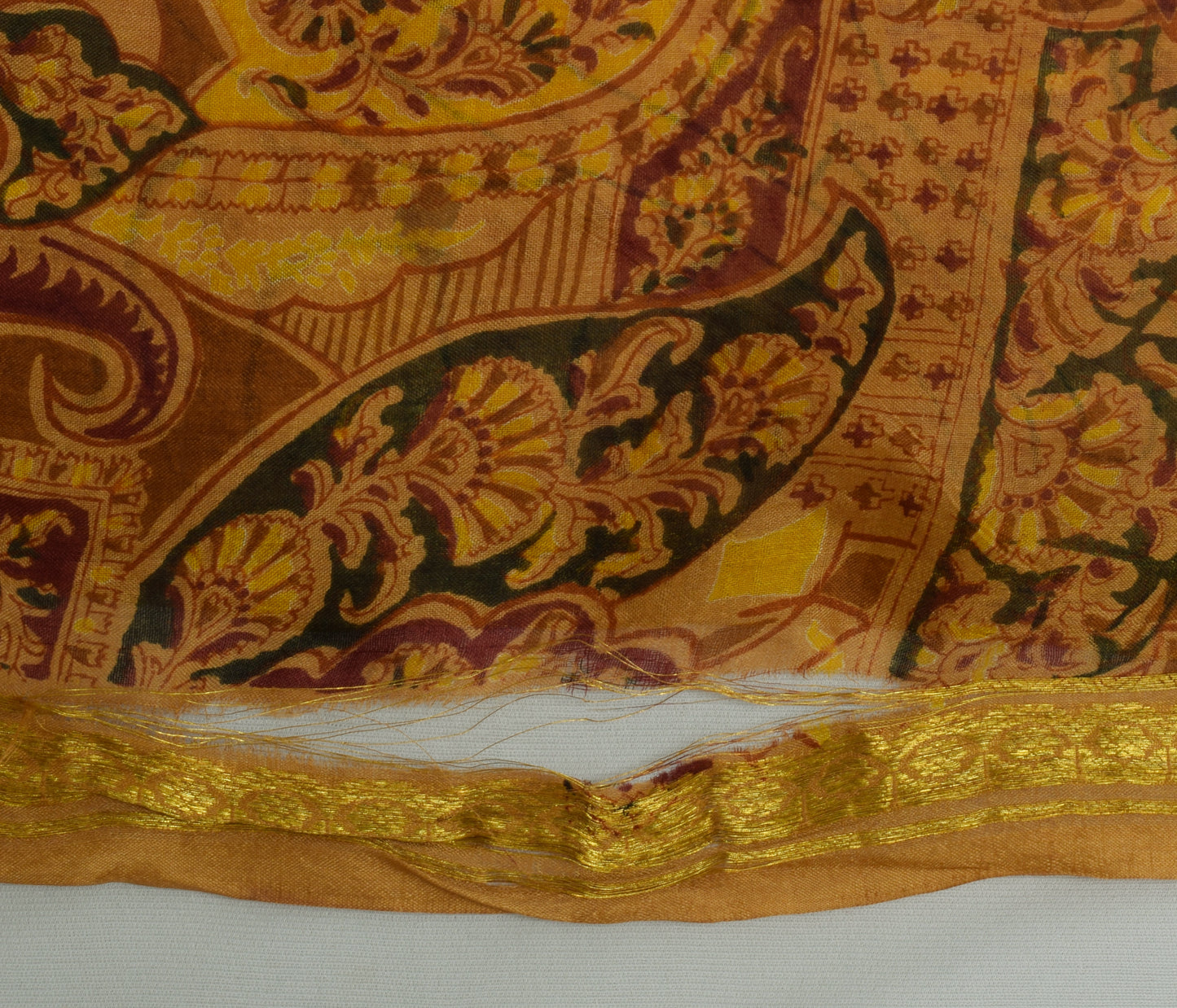 Sushila Vintage Brown Scrap Saree 100% Pure Silk Printed Floral Sari Fabric