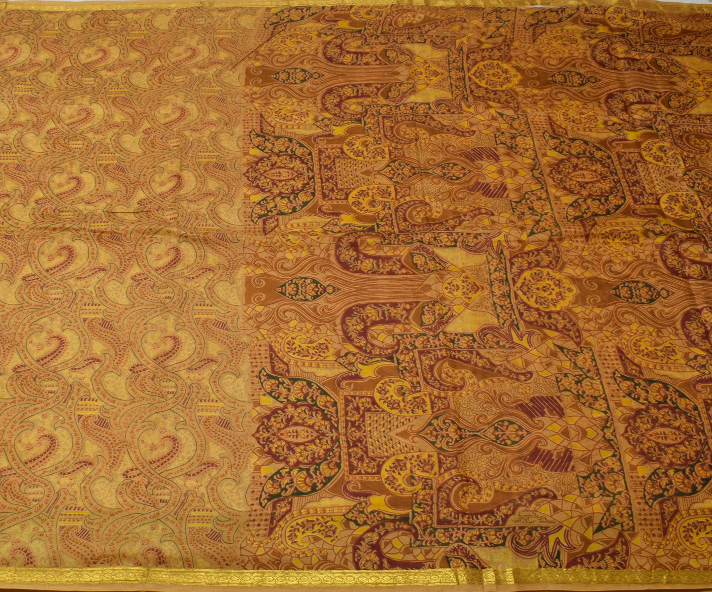 Sushila Vintage Brown Scrap Saree 100% Pure Silk Printed Floral Sari Fabric