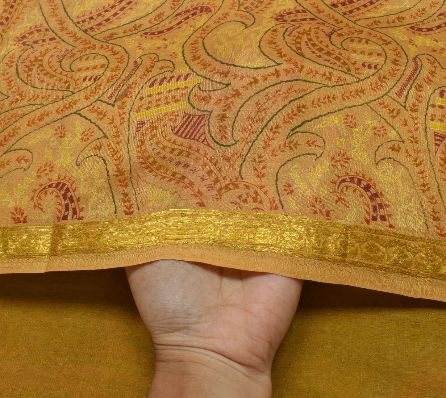 Sushila Vintage Brown Scrap Saree 100% Pure Silk Printed Floral Sari Fabric