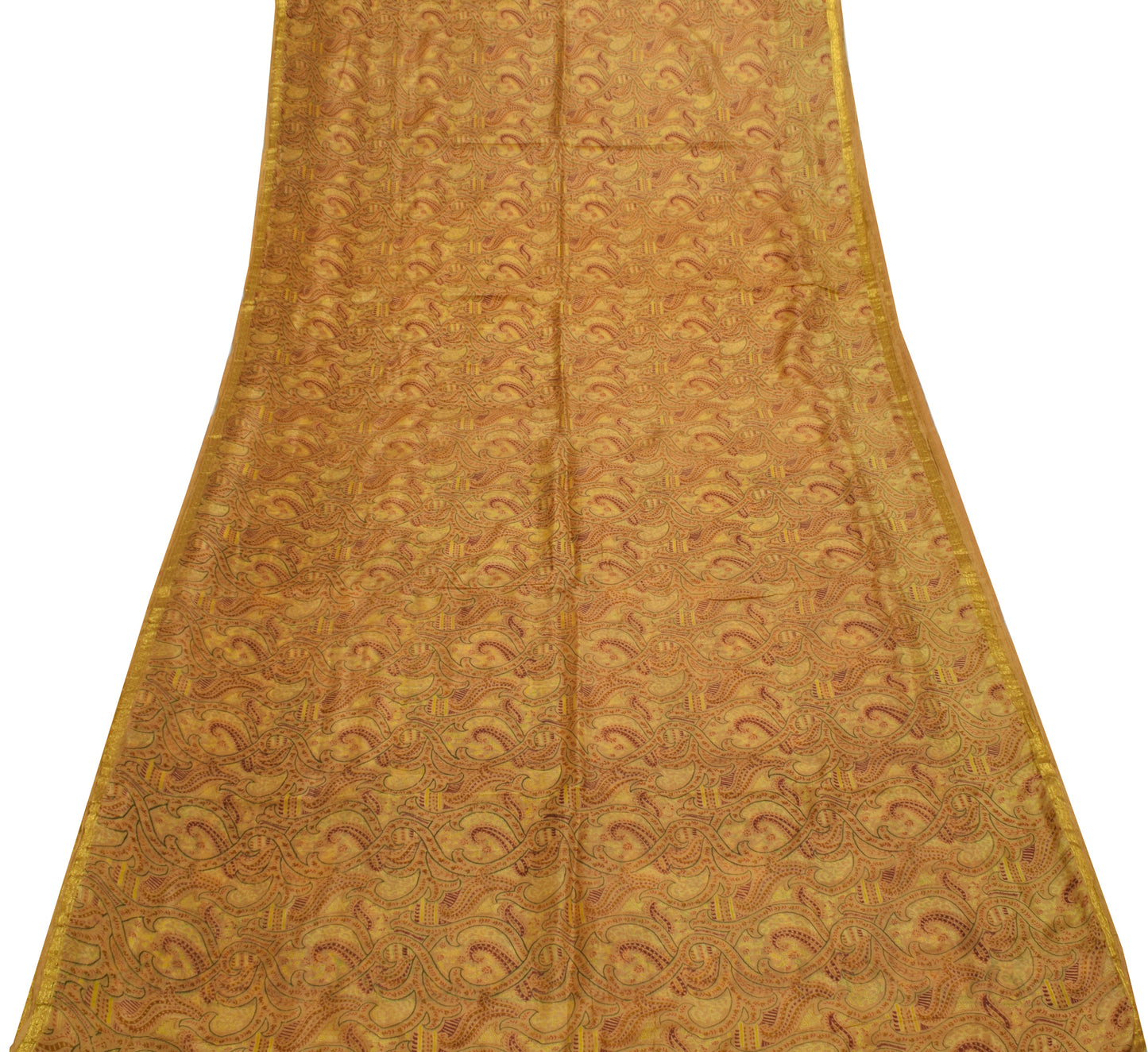 Sushila Vintage Brown Scrap Saree 100% Pure Silk Printed Floral Sari Fabric