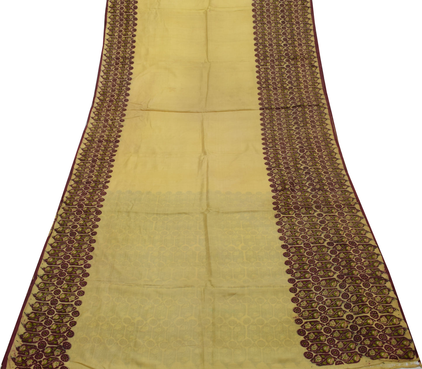 Sushila Vintage Indian Scrap Saree 100% Pure Silk Printed 5 Yard Sari Fabric