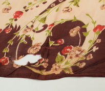 Sushila Vintage Cream Scrap Saree 100% Pure Silk Printed Floral Sari Fabric