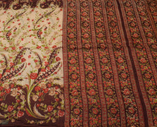 Sushila Vintage Cream Scrap Saree 100% Pure Silk Printed Floral Sari Fabric