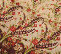 Sushila Vintage Cream Scrap Saree 100% Pure Silk Printed Floral Sari Fabric