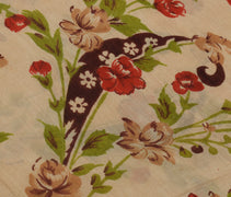 Sushila Vintage Cream Scrap Saree 100% Pure Silk Printed Floral Sari Fabric