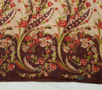 Sushila Vintage Cream Scrap Saree 100% Pure Silk Printed Floral Sari Fabric