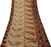 Sushila Vintage Cream Scrap Saree 100% Pure Silk Printed Floral Sari Fabric