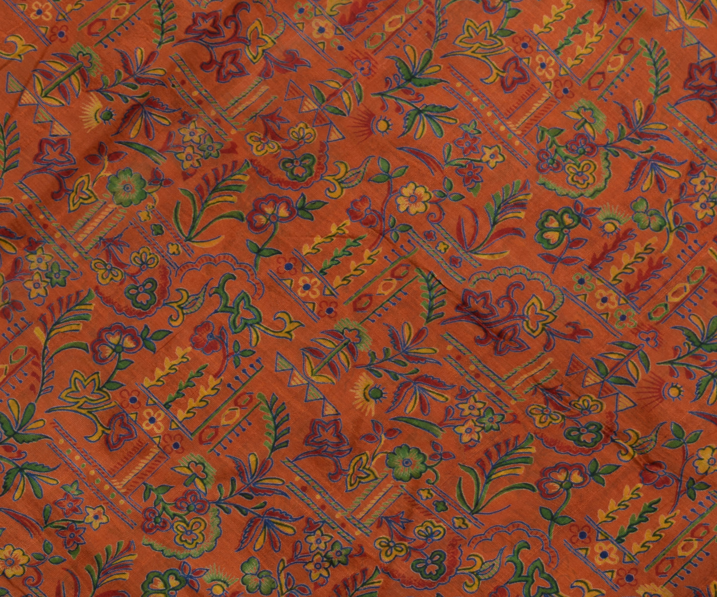Sushila Vintage Orange Scrap Saree 100% Pure Silk Printed Floral Sari Fabric