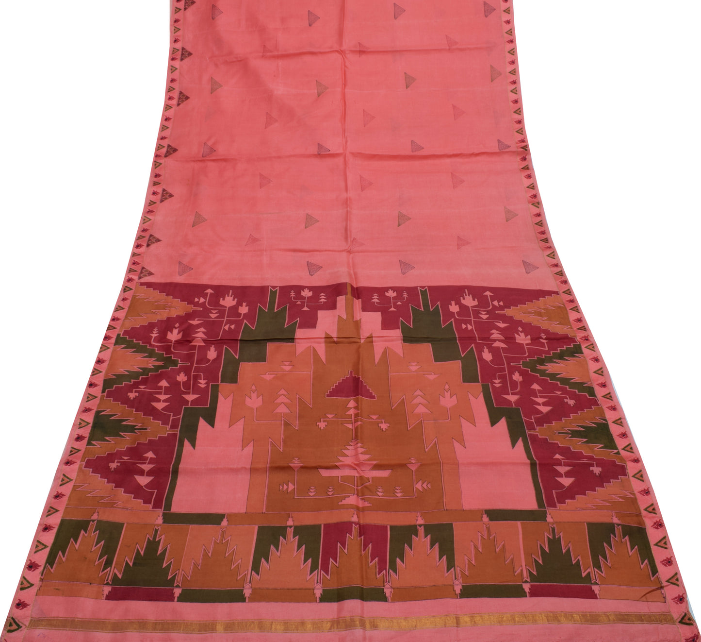 Sushila Vintage Peach Indian Scrap Saree 100% Pure Silk Printed Sari Fabric