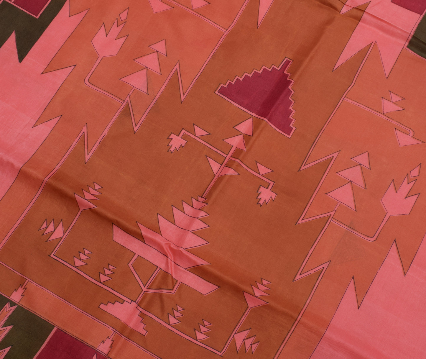 Sushila Vintage Peach Indian Scrap Saree 100% Pure Silk Printed Sari Fabric