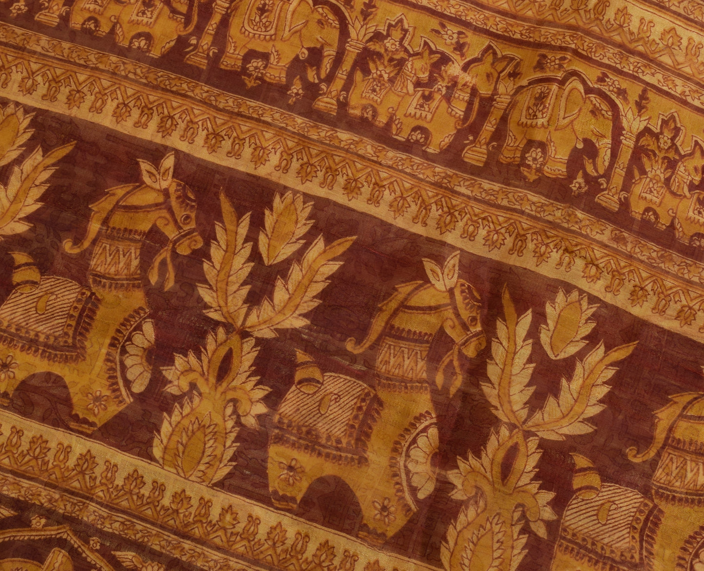 Sushila Vintage Yellow Scrap Saree 100% Pure Silk Printed Sari Craft 5 YD Fabric