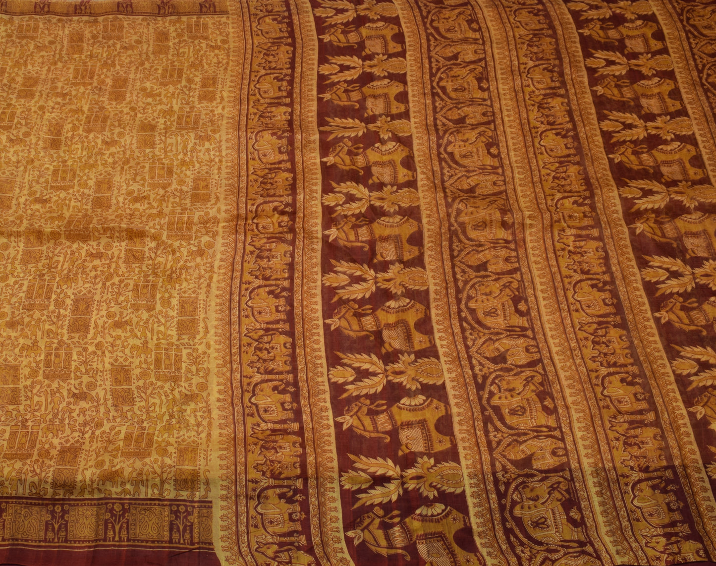 Sushila Vintage Yellow Scrap Saree 100% Pure Silk Printed Sari Craft 5 YD Fabric