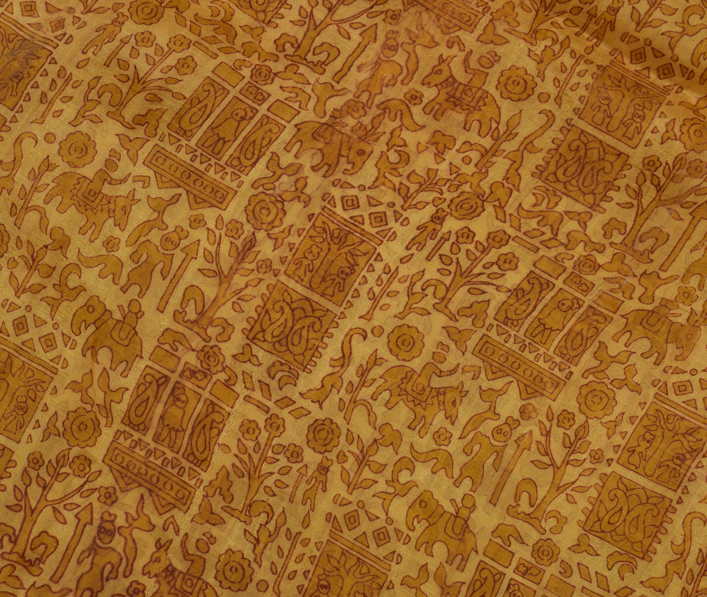 Sushila Vintage Yellow Scrap Saree 100% Pure Silk Printed Sari Craft 5 YD Fabric