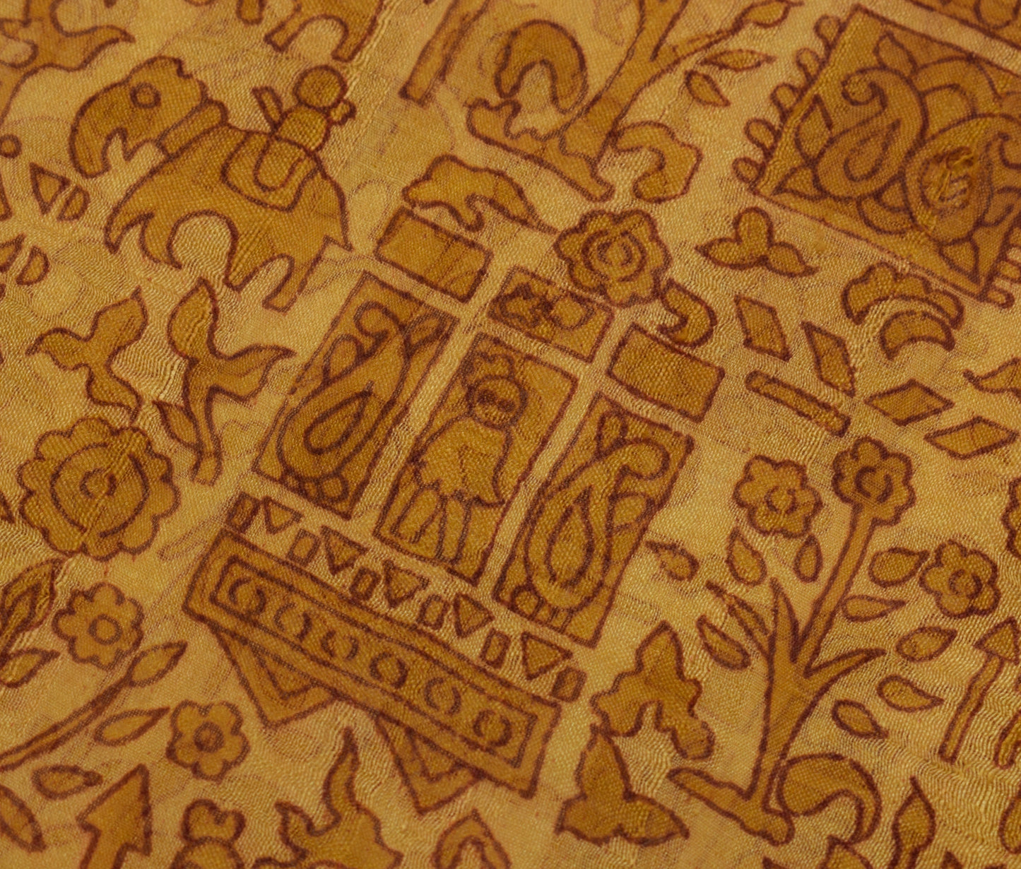 Sushila Vintage Yellow Scrap Saree 100% Pure Silk Printed Sari Craft 5 YD Fabric