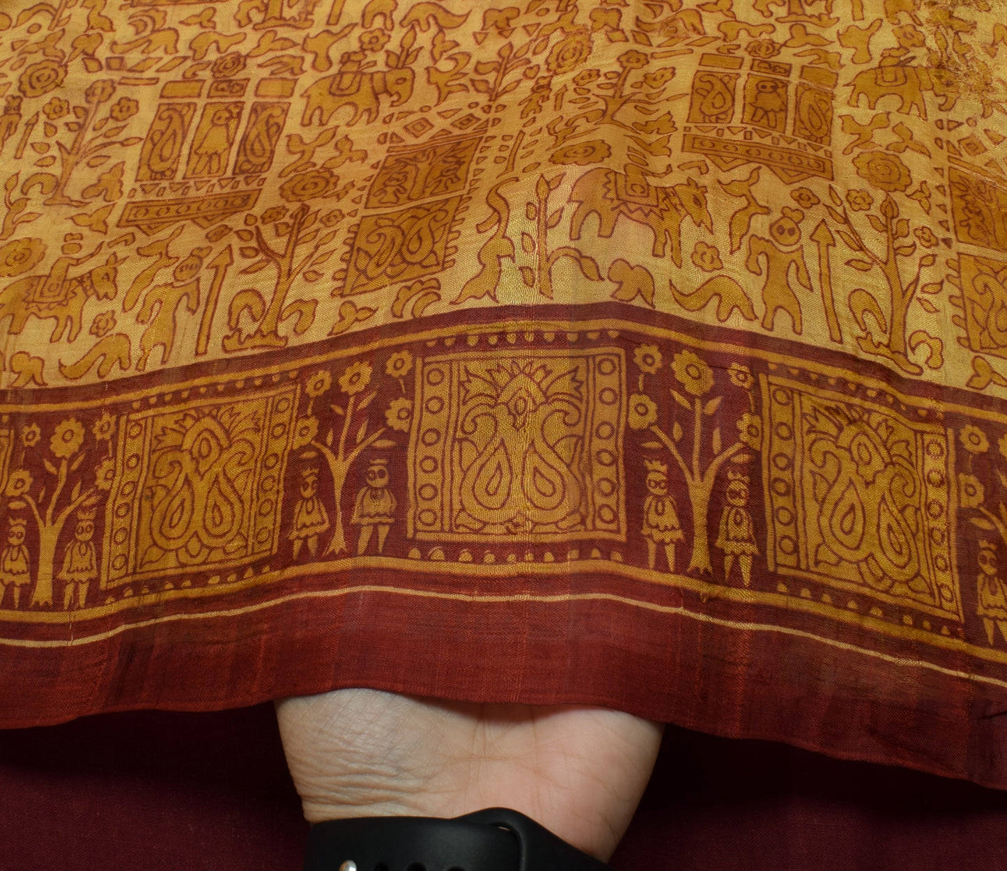 Sushila Vintage Yellow Scrap Saree 100% Pure Silk Printed Sari Craft 5 YD Fabric