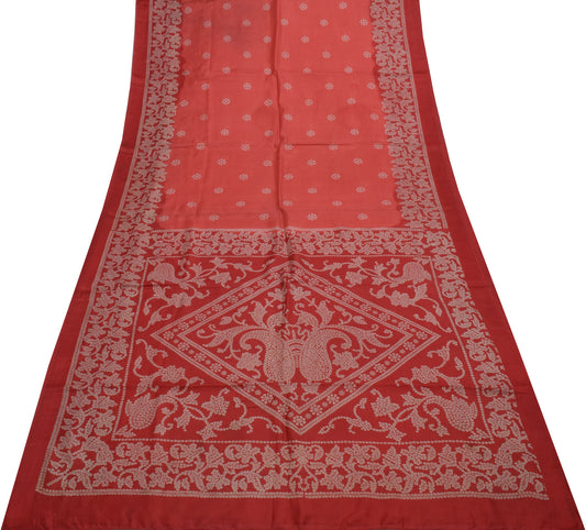 Sushila Vintage Red Scrap Saree 100% Pure Silk Printed Floral Sari Craft Fabric