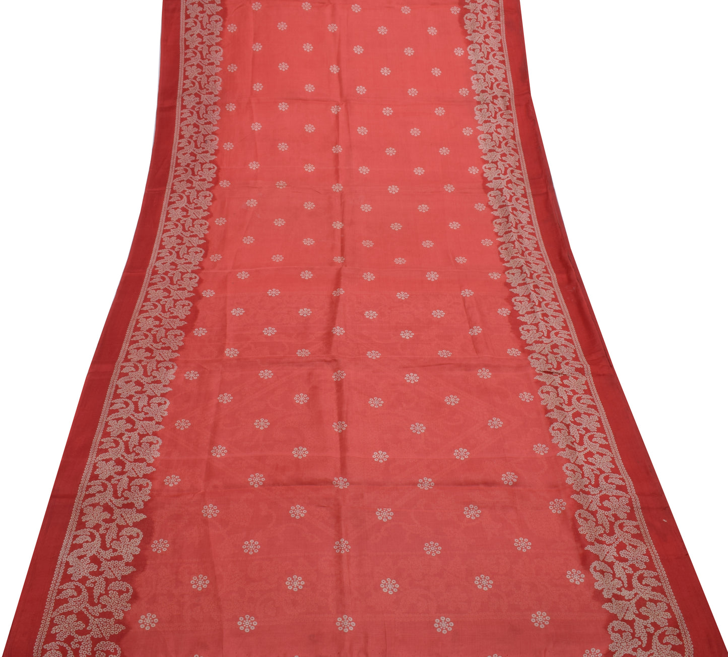 Sushila Vintage Red Scrap Saree 100% Pure Silk Printed Floral Sari Craft Fabric