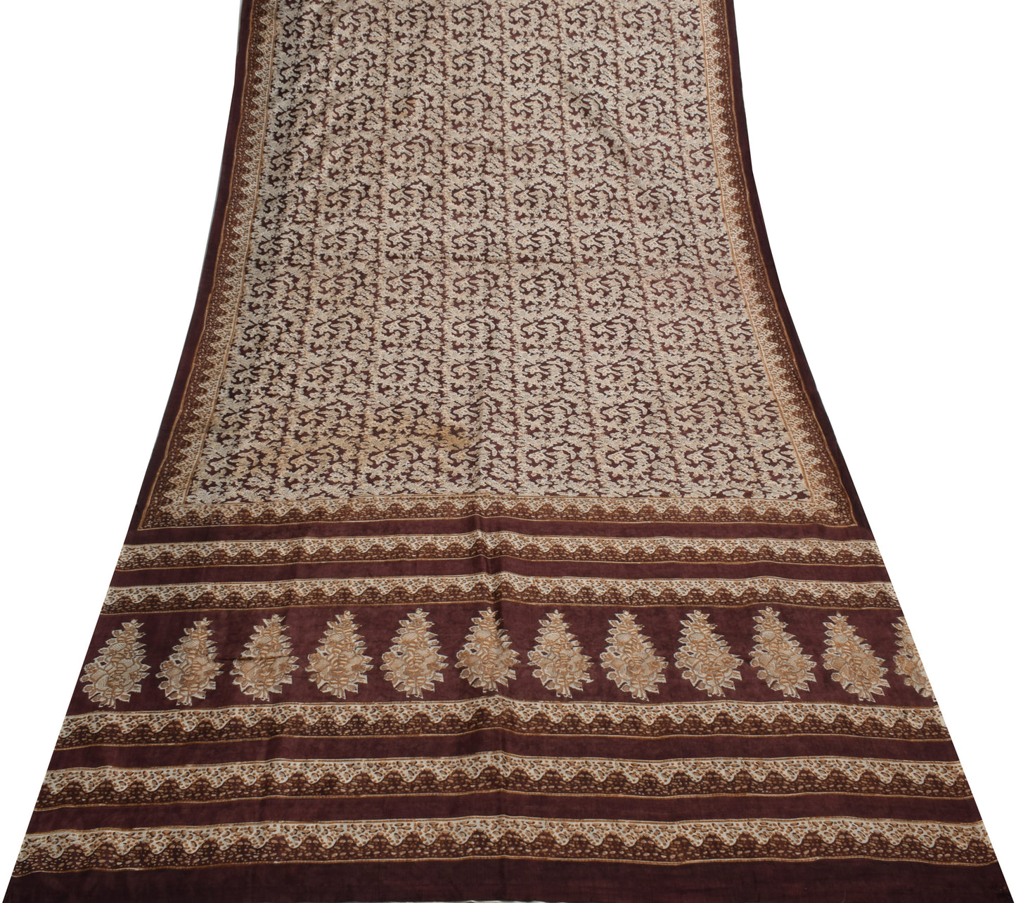 Sushila Vintage Brown Scrap Saree 100% Pure Silk Printed Floral Sari Fabric