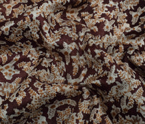 Sushila Vintage Brown Scrap Saree 100% Pure Silk Printed Floral Sari Fabric