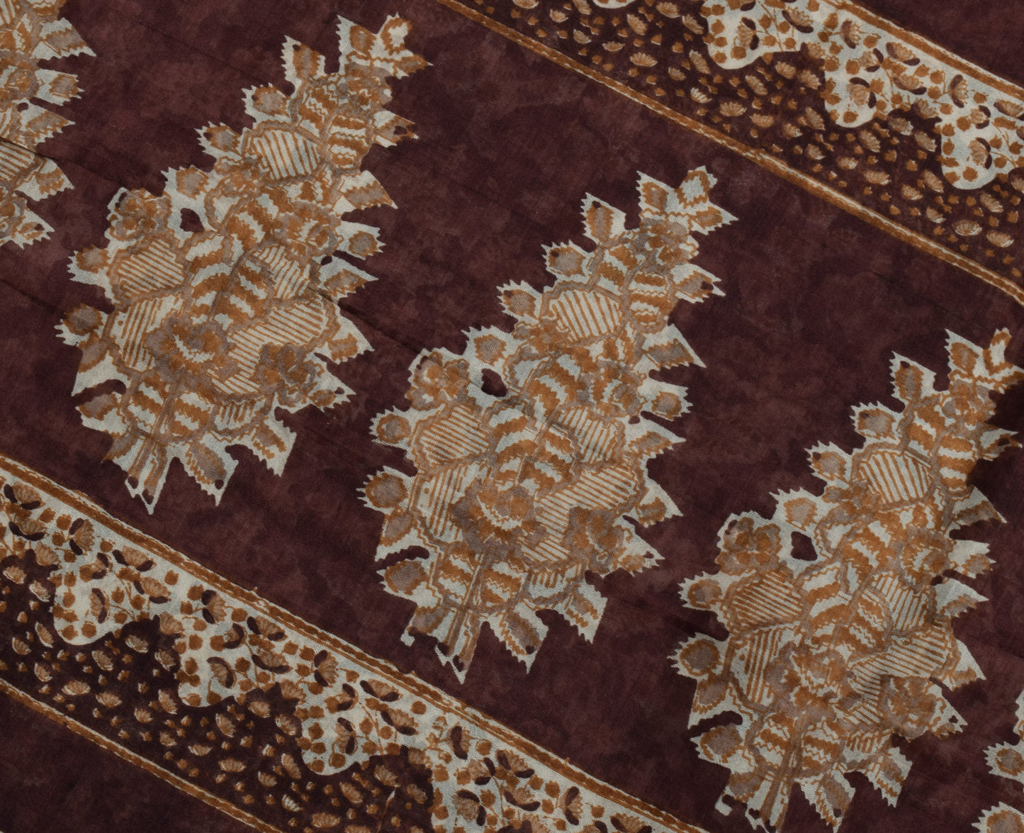 Sushila Vintage Brown Scrap Saree 100% Pure Silk Printed Floral Sari Fabric