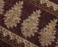 Sushila Vintage Brown Scrap Saree 100% Pure Silk Printed Floral Sari Fabric