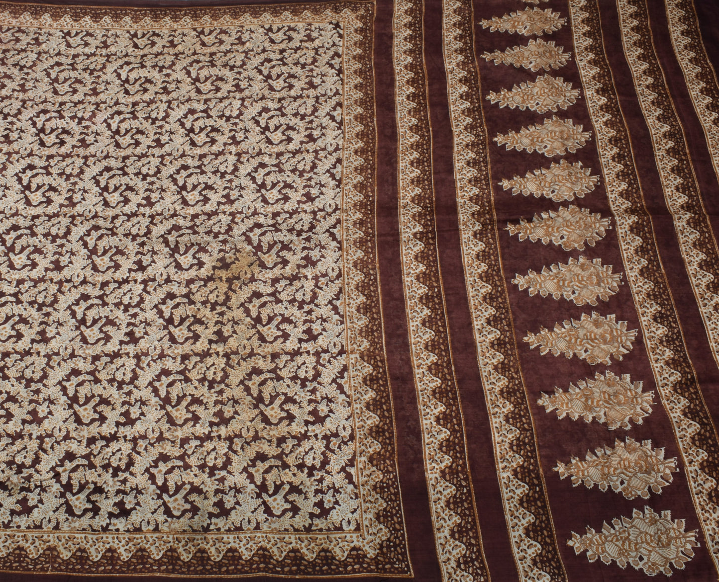 Sushila Vintage Brown Scrap Saree 100% Pure Silk Printed Floral Sari Fabric