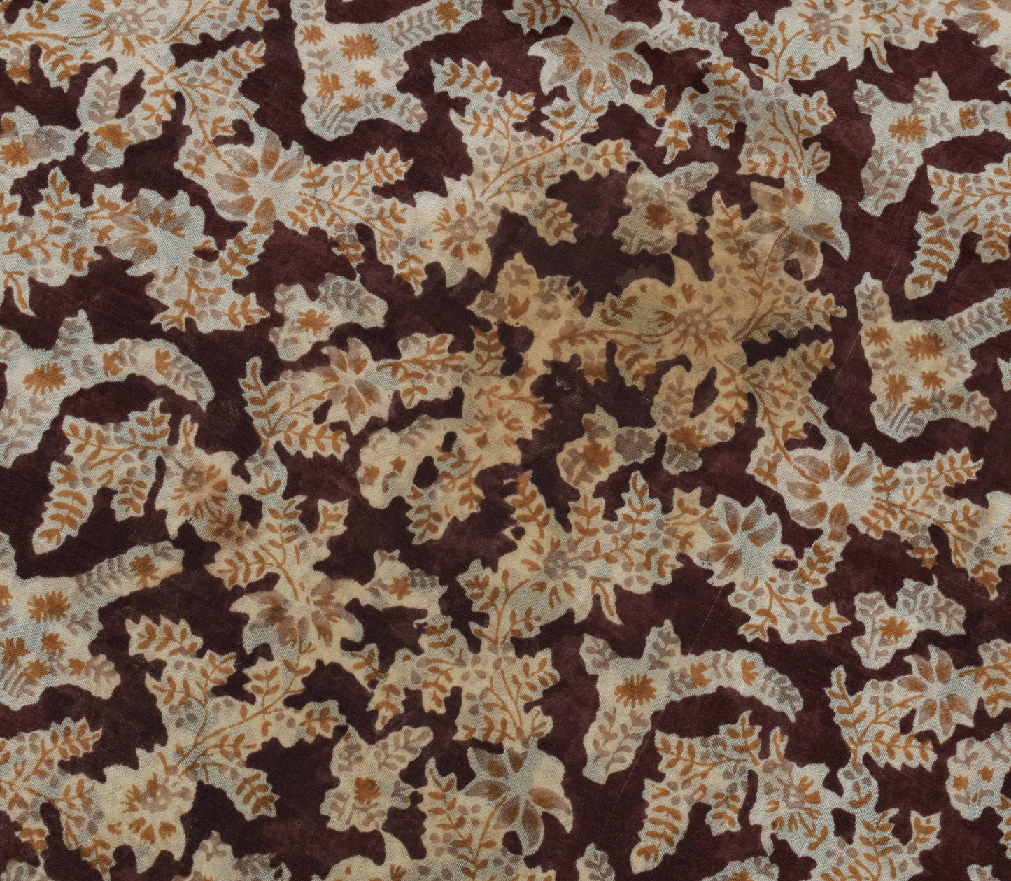 Sushila Vintage Brown Scrap Saree 100% Pure Silk Printed Floral Sari Fabric