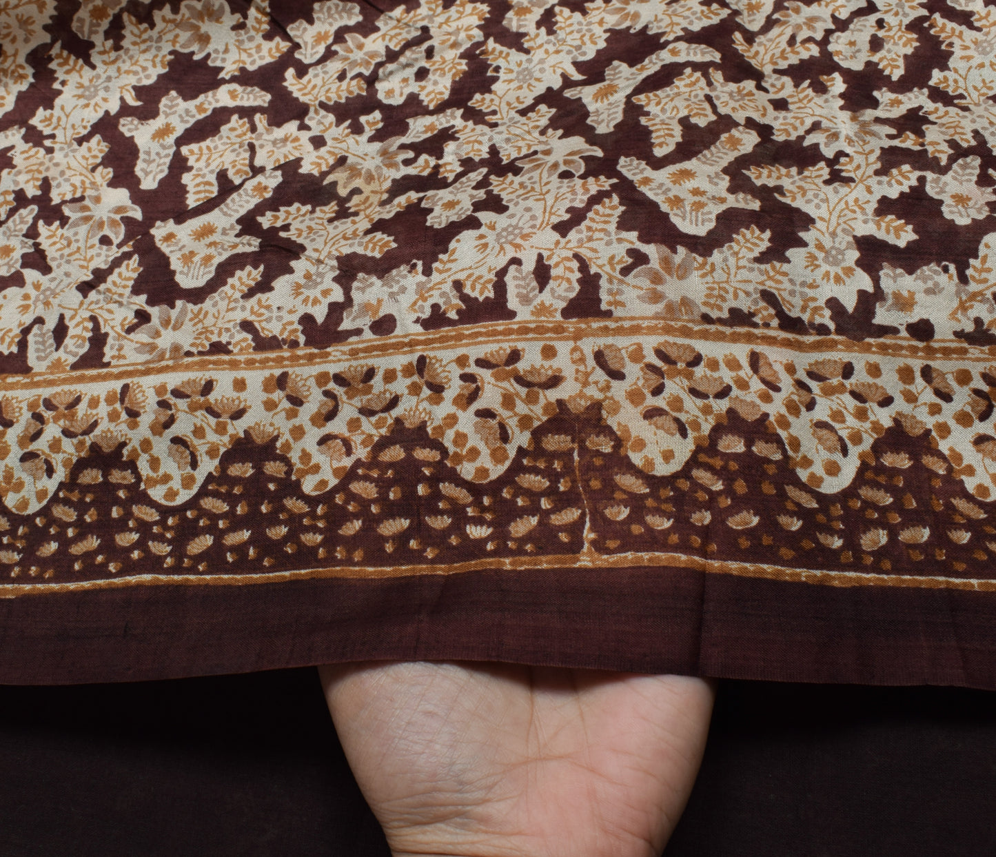 Sushila Vintage Brown Scrap Saree 100% Pure Silk Printed Floral Sari Fabric